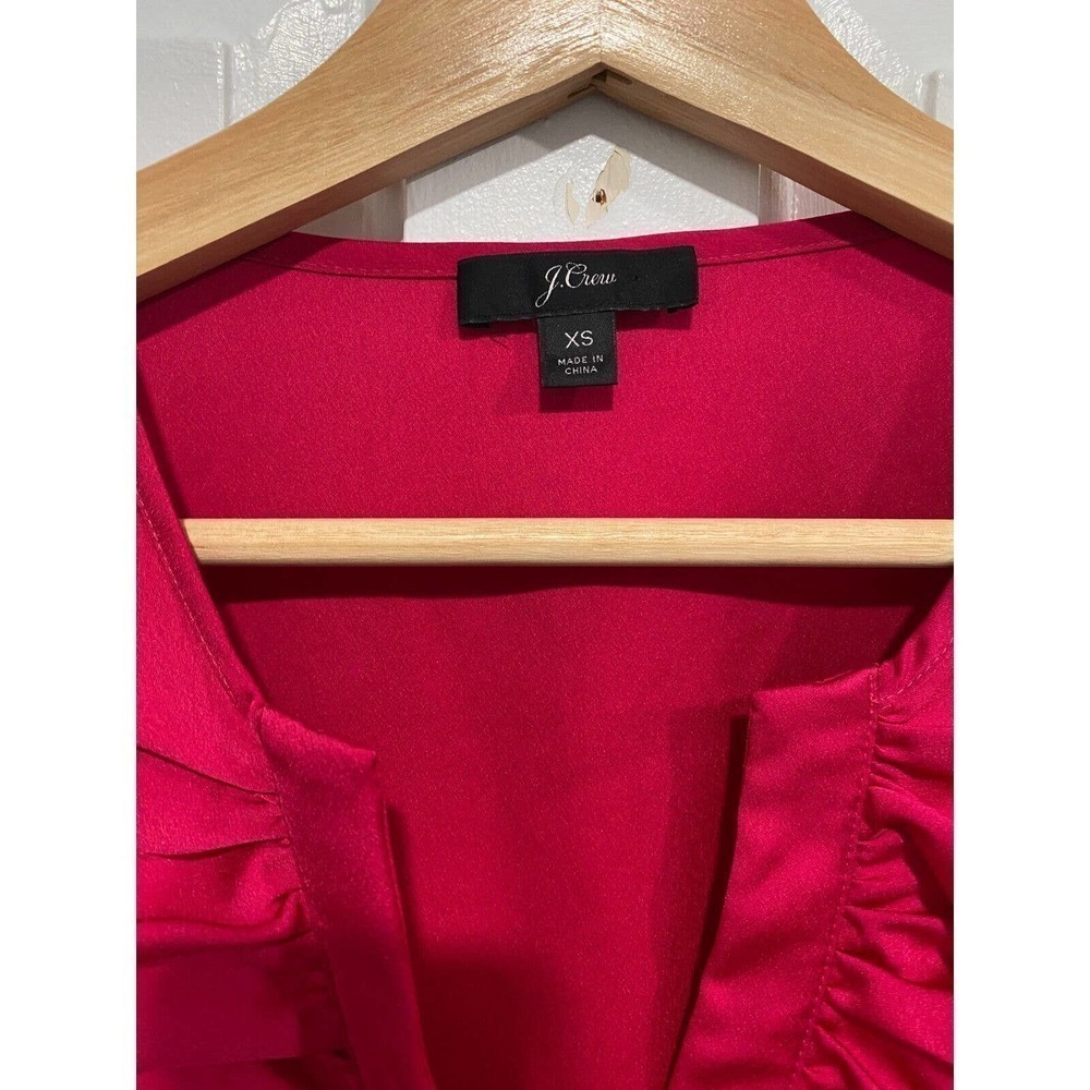 J Crew - Ruffled band V neck collar hot pink occasion blouse women's size XS - Picture 2 of 4